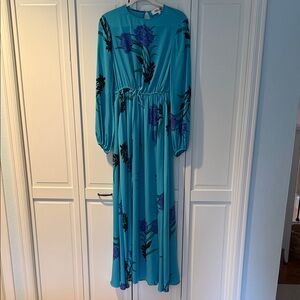 Diane Von Furstenberg Silk Blue Floral Maxi Dress